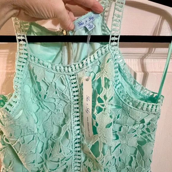 She + Sky Mint Green Lace Dress | Floral Crochet Overlay | NWT | Size S - Picture 8 of 8